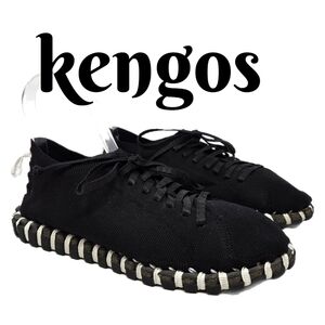 Kengos Womens Black Fabric Shoes Sz 8 Hand Made Lace Up Casual Comfort Light